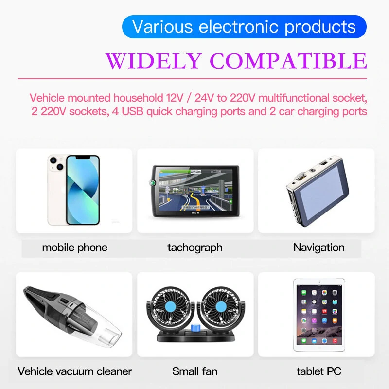 (image for) 200W Car Power Inveter DC 12V/24V to AC 220V Converter Socket 4 USB Fast Charger