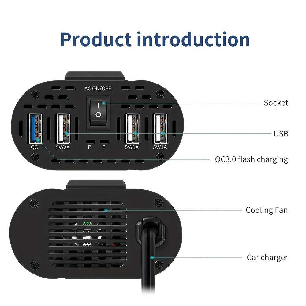 (image for) 500W Peak Car Power Inverter DC 12V to AC 110V LCD Display Dual AC Outlets 4 USB Car Charger for Car Home Laptop Truck
