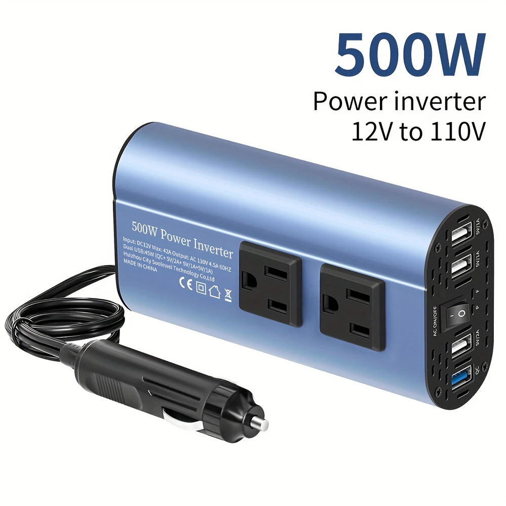(image for) 500W Peak Car Power Inverter DC 12V to AC 110V LCD Display Dual AC Outlets 4 USB Car Charger for Car Home Laptop Truck