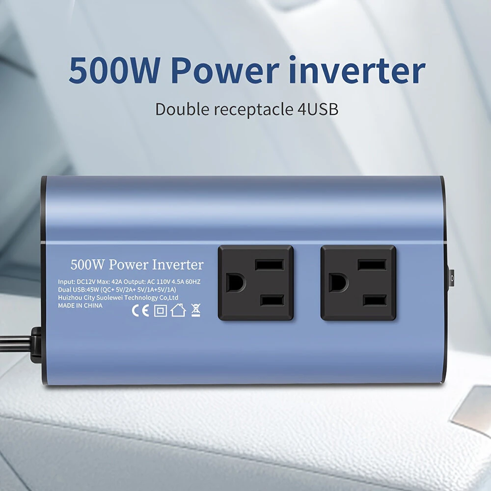(image for) 500W Peak Car Power Inverter DC 12V to AC 110V LCD Display Dual AC Outlets 4 USB Car Charger for Car Home Laptop Truck