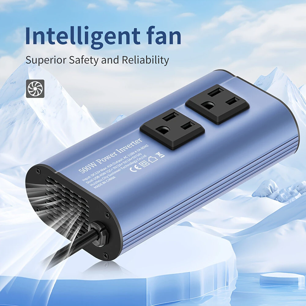 (image for) 500W Peak Car Power Inverter DC 12V to AC 110V LCD Display Dual AC Outlets 4 USB Car Charger for Car Home Laptop Truck