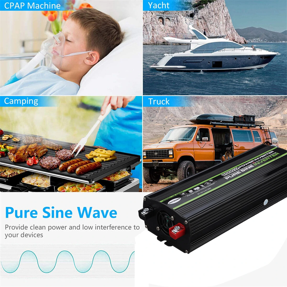 (image for) AUTSOME 12V to 220V Converter Pure Sine Wave Power Inverter Car Solar Dual USB Charger With LED Display