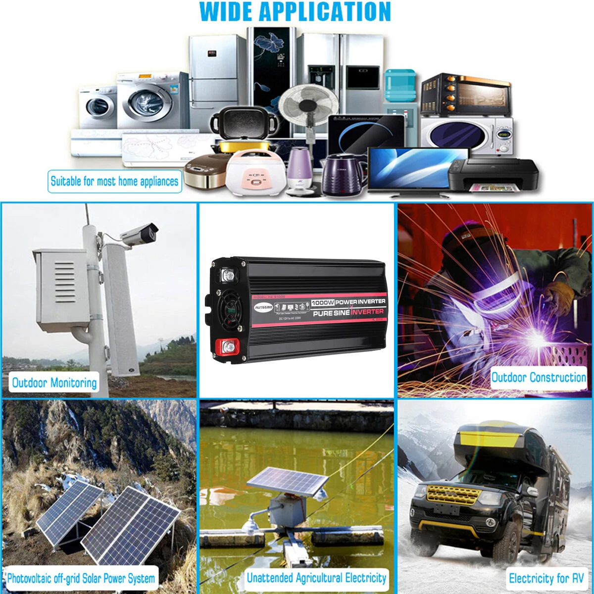 (image for) AUTSOME 12V to 220V Converter Pure Sine Wave Power Inverter Car Solar Dual USB Charger With LED Display