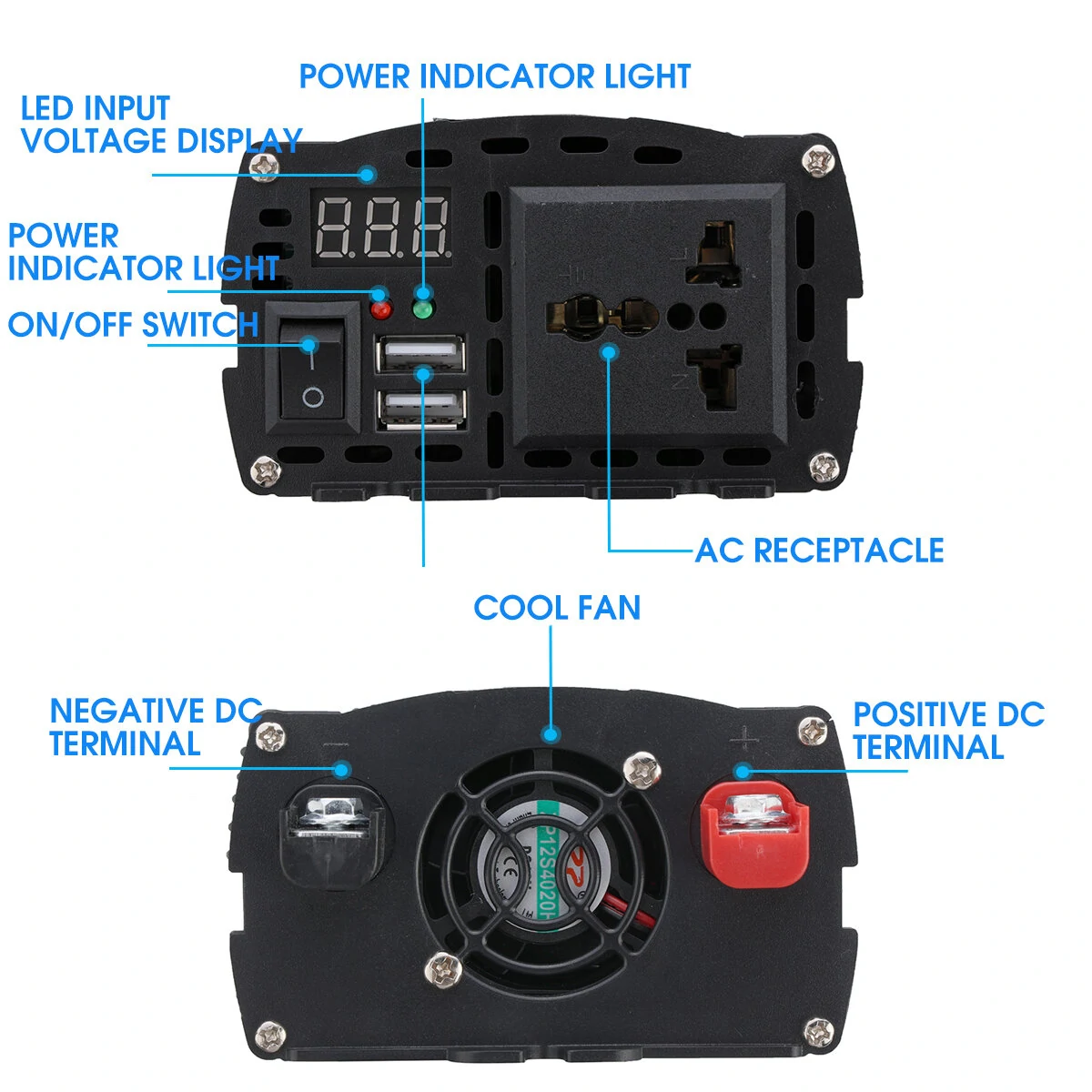 (image for) AUTSOME 12V to 220V Converter Pure Sine Wave Power Inverter Car Solar Dual USB Charger With LED Display