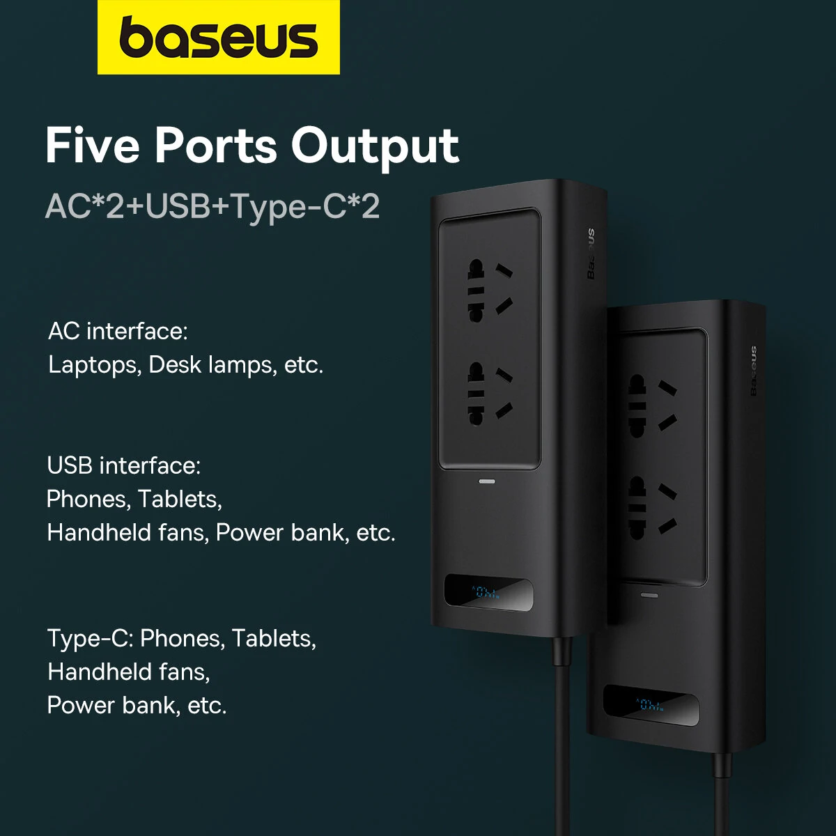 (image for) Baseus 150W Car Inverter USB Type C 30W DC12V to AC 220V 110V Auto Power Inversor Fast Charger For Car Power Adapter