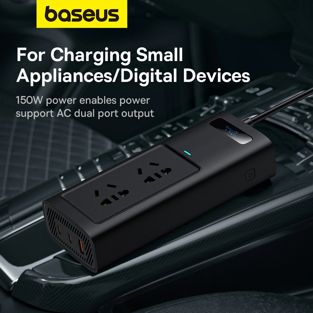 (image for) Baseus 150W Car Inverter USB Type C 30W DC12V to AC 220V 110V Auto Power Inversor Fast Charger For Car Power Adapter
